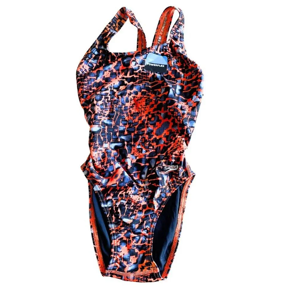 NEW Speedo PowerFlex Shatter Skin Super‎ Pro Back Race Swimsuit, Vibrant Orange